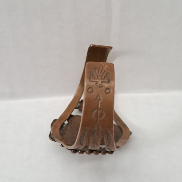 Vintage Native American Copper Cuff Bracelet Turquoise Stone Not Stamped - Picture 10 of 13